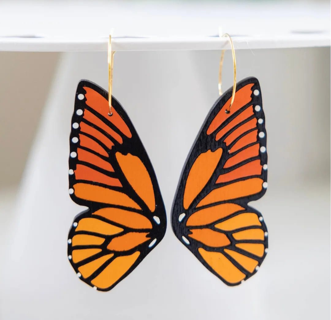 Wooden Butterfly Wing Earrings - sustainable wooden earrings from alderwood, wooden jewelry, butterfly wing earrings, wooden butterfly wings