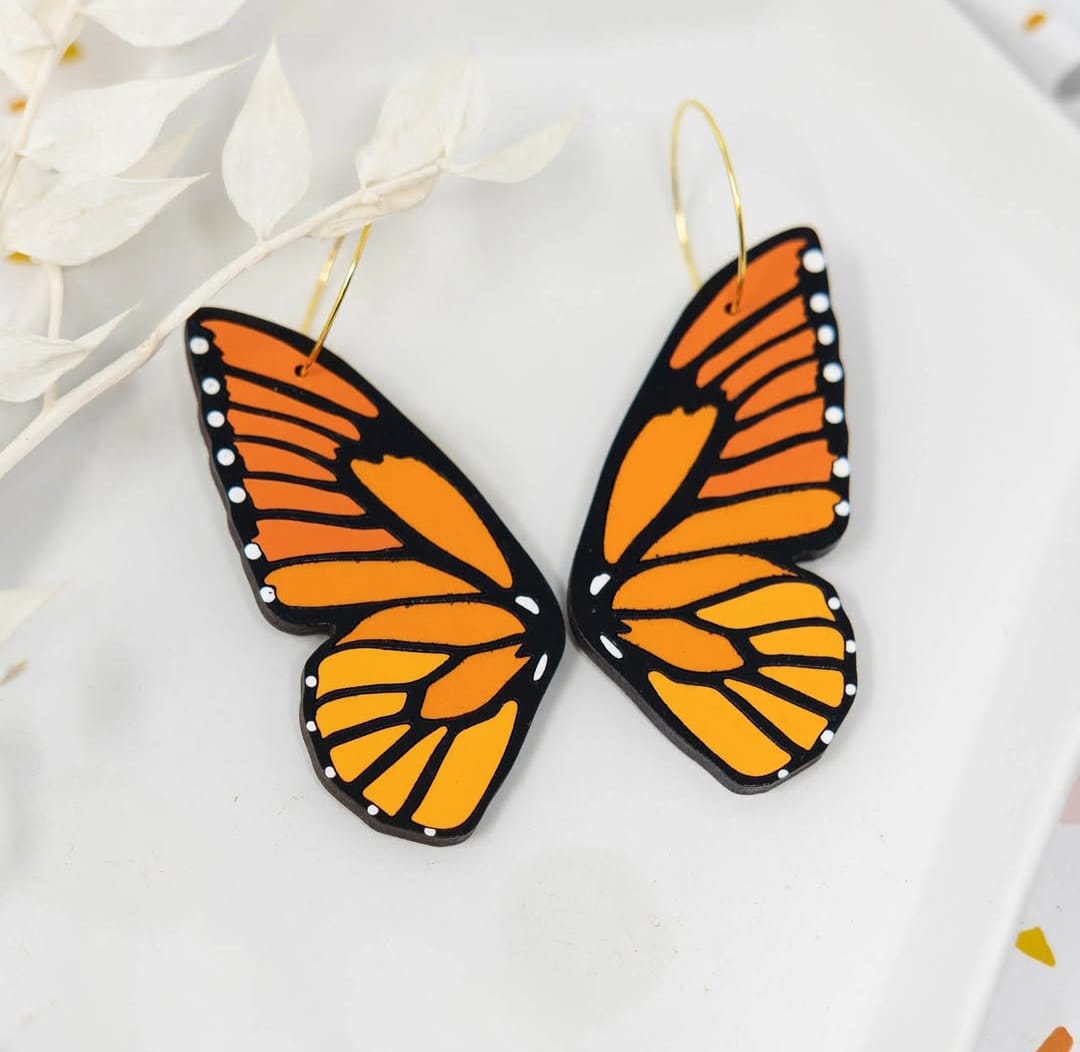 Wooden Butterfly Wing Earrings - sustainable wooden earrings from alderwood, wooden jewelry, butterfly wing earrings, wooden butterfly wings
