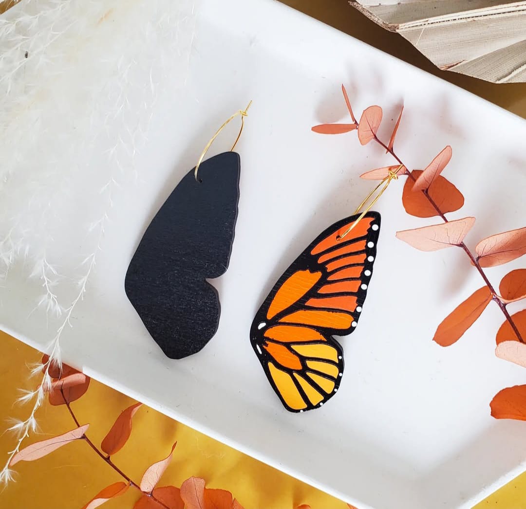 Wooden Butterfly Wing Earrings - sustainable wooden earrings from alderwood, wooden jewelry, butterfly wing earrings, wooden butterfly wings